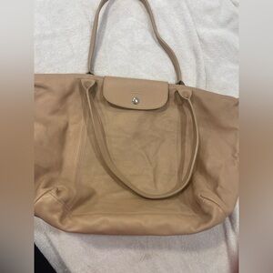 Longchamp Leather Tote in Beige Tan